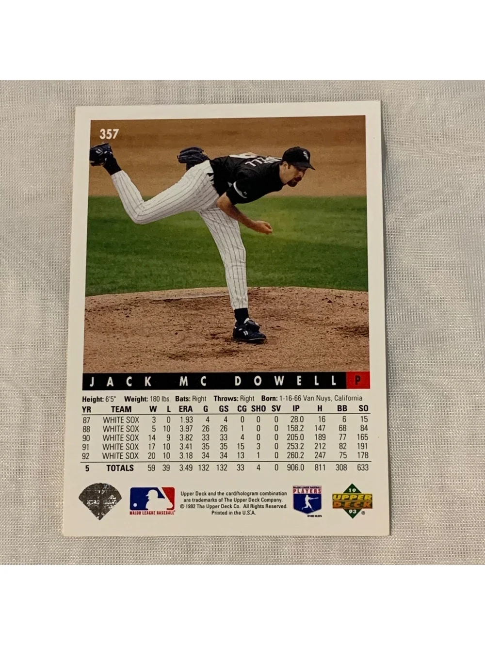 1993 Upper Deck Baseball #357 Jack McDowell Chicago White Sox MLB Card